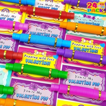 Preschool Valentines Day Gifts Cards for Toddlers Classroom, 24 Pack Pop Tubes Toys with Valentines ...