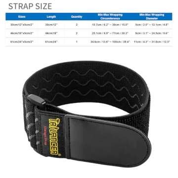 Trilancer Elastic Cinch Straps with Anti-Slip Strips, 3 Size Combo(5-Pack) Heavy Duty Hook and Loop Storage Straps for Extension Cords, Cables, Ropes, Hoses, Bike, RV, Pant Garters,Garage Organization