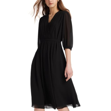 GOELIA Women's Summer Dress 3/4 Sleeve Casual Boho V-Neck Pleated Lace Up Wrap Flowy Midi Dress Wedd...