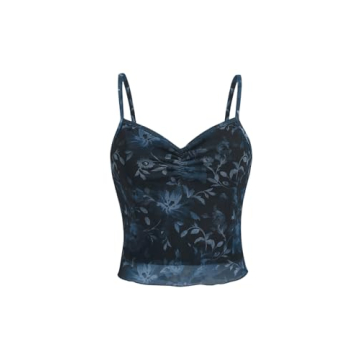 SOLY HUX Women's Summer Vintage Floral Camisole Ruched Spaghetti Strap Cami Crop Tops