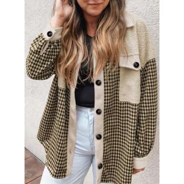 SHEWIN Shackets for Women 2024 Casual Button Down Long Sleeve Tops Oversized Womens Shacket Loose Fi...