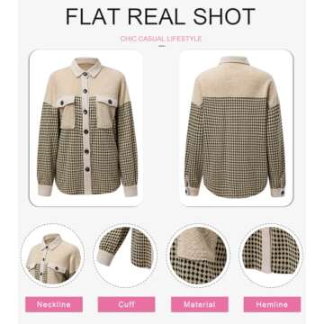 SHEWIN Shackets for Women 2024 Casual Button Down Long Sleeve Tops Oversized Womens Shacket Loose Fit Plaid Jackets Fall Clothes Beige Small