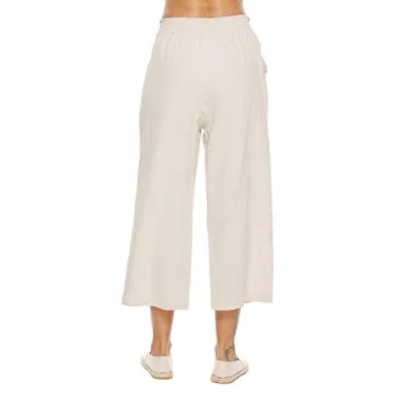 LNX Womens Casual Cotton Linen Wide Leg Pants - Comfy Style