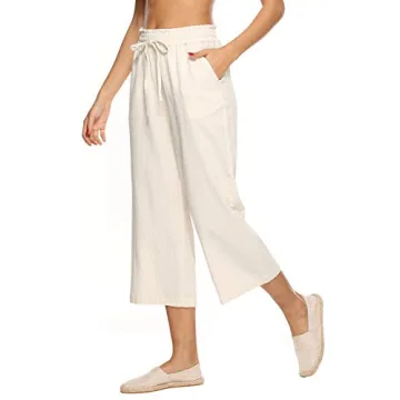 LNX Womens Casual Cotton Linen Wide Leg Pants - Comfy Style