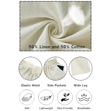 LNX Womens Casual Cotton Linen Wide Leg Pants - Comfy Style