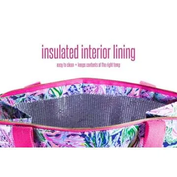 Lilly Pulitzer Insulated Market Shopper Bag Large Capacity, Oversize Reusable Grocery Tote with Thermal Insulated Interior, Bringing Mermaid Back