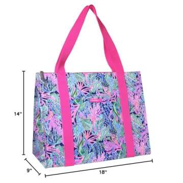 Lilly Pulitzer Insulated Market Shopper Bag Large Capacity, Oversize Reusable Grocery Tote with Thermal Insulated Interior, Bringing Mermaid Back