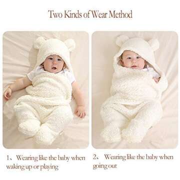Nunibum Baby Swaddle Blanket Boys Girls Cute Bear Plush Essential Receiving Blanket Ultra-Soft Newborn Registry Sleeping Wraps for Infant 0-6 Months - White