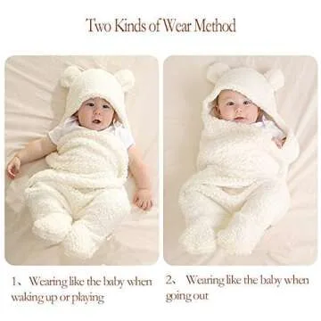 Nunibum Baby Swaddle Blanket Boys Girls Cute Bear Plush Essential Receiving Blanket Ultra-Soft Newborn Registry Sleeping Wraps for Infant 0-6 Months - White