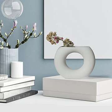 Eastern Rock White Ceramic Vase Modern Minimalist Abstraction Vase,for Centerpieces,Kitchen,Office, Living Room,Wedding,Gifts,Modern Geometric Vases Perfect Home Decor Vase(Half Moon)