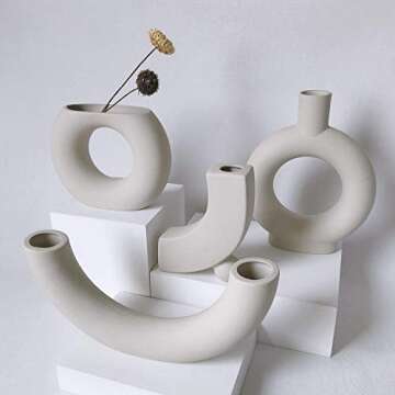 Eastern Rock White Ceramic Vase Modern Minimalist Abstraction Vase,for Centerpieces,Kitchen,Office, Living Room,Wedding,Gifts,Modern Geometric Vases Perfect Home Decor Vase(Half Moon)