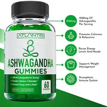 Ashwagandha Gummies - 1500 MG Per Serving - Promotes Calmness, Improves Mood, Boosts Energy Levels &...