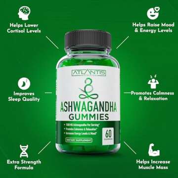 Ashwagandha Gummies - 1500 MG Per Serving - Promotes Calmness, Improves Mood, Boosts Energy Levels & Strengthens Immune System - Formulated With Vitamin D & Zinc - Vegan Ashwagandha Gummies | 60 Count