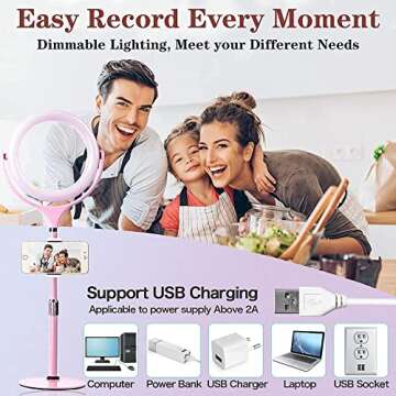 Wixann 8'' Desk Ring Light with Phone Holder - Pink