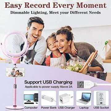 Wixann 8'' Desk Ring Light with Phone Holder - Pink