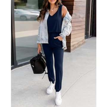 KIRUNDO Summer Jumpsuit Casual Sleeveless with Pockets