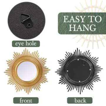 Namalu 6 Pcs Mirrors for Wall Decor, Small Circle Sun Mirrors Espejos Decorative Wall Art Entryway Mirror Hanging Circle Mirror for Wall Home Decor Bathroom Bedroom Living Room (Gold,Elegant)