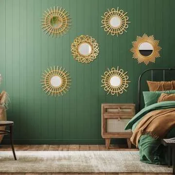 Namalu 6 Pcs Mirrors for Wall Decor, Small Circle Sun Mirrors Espejos Decorative Wall Art Entryway Mirror Hanging Circle Mirror for Wall Home Decor Bathroom Bedroom Living Room (Gold,Elegant)