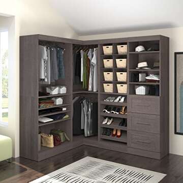 Bestar Walk-In Closet Organizer System 83-inch with Drawers for Bedroom, Entryway, Mudroom, Pur Coll...