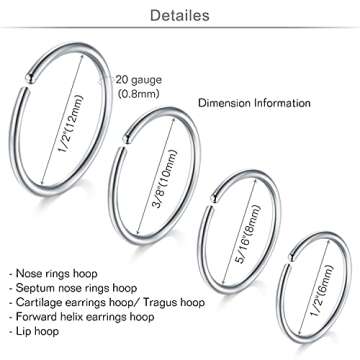 MODRSA Nose Rings Hoop Nose Rings for Women 20g Nose Rings Studs L Shape Nose Piercings Nose Ring Surgical Steel Corkscrew Nose Rings Hoops