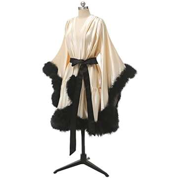 yinyyinhs Feather Robes For Women Fur Bridal Lingerie Robe Short Dressing Gowns Silk Satin Maternity...