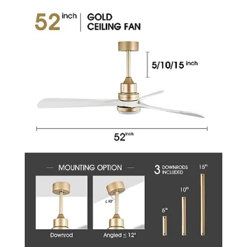 Elegant 52 Inch White Gold Ceiling Fan with Remote Control