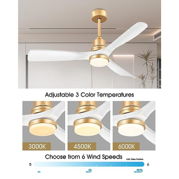Elegant 52 Inch White Gold Ceiling Fan with Remote Control