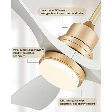 Elegant 52 Inch White Gold Ceiling Fan with Remote Control