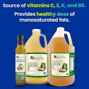 Kevala Avocado Oil – 64 fl oz – 1/2 gallon – Cold Pressed – Fresh Avocados – Vegetable Oil for Cooking – High Smoke Point – For Frying and Baking