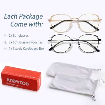 ANDWOOD Blue Light Blocking Glasses Women Cat Eye Computer Eyeglasses Metal Frame Hipster 2 Pack Rose Gold Black