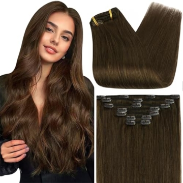 Elegant Full Shine 24 Inch Clip-in Hair Extensions - Medium Brown Remy Hair