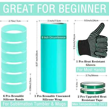 Silicone Bands for Sublimation Tumbler for 20 OZ Skinny Blanks Cups, Silicone Sleeve Kit with Heat Resistant Gloves, Transfer Tapes for Tumbler Heat Press Parts Accessories, Shrink Wraps in Oven