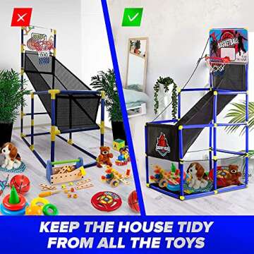 BESTKID BALL Arcade Basketball Hoop Game - Indoor Basketball Hoop for Kids - Exciting Arcade Games for Kids - Ideal Basement Toys for Active Indoor Sports Play - Endless Entertainment - Blue Single
