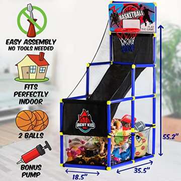 BESTKID BALL Arcade Basketball Hoop Game - Indoor Basketball Hoop for Kids - Exciting Arcade Games for Kids - Ideal Basement Toys for Active Indoor Sports Play - Endless Entertainment - Blue Single