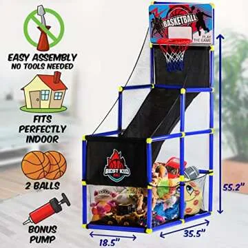 BESTKID BALL Arcade Basketball Hoop Game - Indoor Basketball Hoop for Kids - Exciting Arcade Games for Kids - Ideal Basement Toys for Active Indoor Sports Play - Endless Entertainment - Blue Single