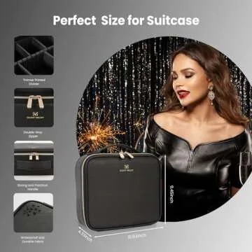 NHOPEJRJY Makeup Bag with Light up Detachable Mirror 3 Color Scenarios Adjustable Brightness Large Cosmetic Organizer Storage Adjustable Dividers Waterproof Makeup Brushes Toiletry Gift Black