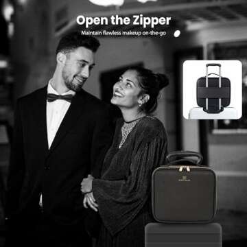 NHOPEJRJY Makeup Bag with Light up Detachable Mirror 3 Color Scenarios Adjustable Brightness Large Cosmetic Organizer Storage Adjustable Dividers Waterproof Makeup Brushes Toiletry Gift Black