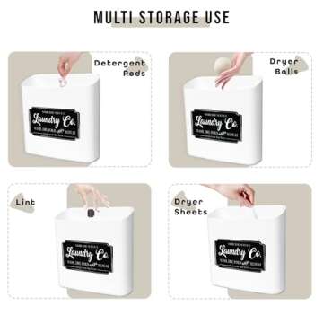 NINE ROYAL Lint Bin for Laundry Room - Modern Farmhouse Decor - Magnetic Container - Includes Wall o...