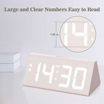 fomobest Wooden Digital Alarm Clock with Dual USB Charging Ports, DST, Dimmable, Snooze, Modern Larg...