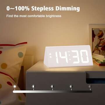 fomobest Wooden Digital Alarm Clock with Dual USB Charging Ports, DST, Dimmable, Snooze, Modern Large Time Display LED Clock for Kids Bedrooms, Living Room, Desk,Table, Bedside,Nightstand (White