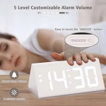 fomobest Wooden Digital Alarm Clock with Dual USB Charging Ports, DST, Dimmable, Snooze, Modern Large Time Display LED Clock for Kids Bedrooms, Living Room, Desk,Table, Bedside,Nightstand (White