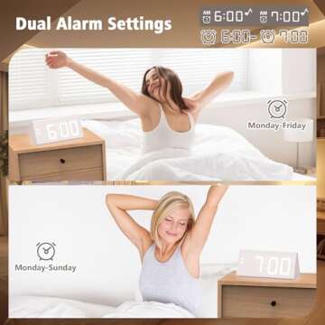 fomobest Wooden Digital Alarm Clock with Dual USB Charging Ports, DST, Dimmable, Snooze, Modern Large Time Display LED Clock for Kids Bedrooms, Living Room, Desk,Table, Bedside,Nightstand (White