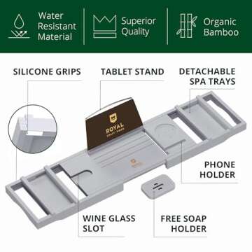 ROYAL CRAFT WOOD Premium Foldable Bathtub Tray - Expandable Bath Tray for Tub - Luxury Bathtub & Bathroom Accessories