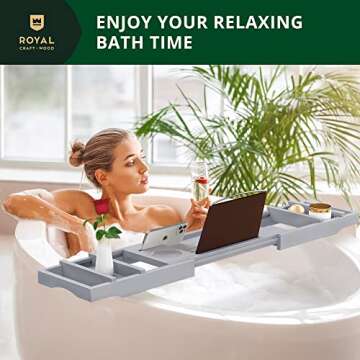 ROYAL CRAFT WOOD Premium Foldable Bathtub Tray - Expandable Bath Tray for Tub - Luxury Bathtub & Bathroom Accessories