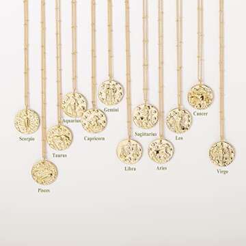 S.J JEWELRY 12 Constellations Zodiac Necklace Women's Simple Delicate 14K Gold Filled Coin Pendant Personalized Birthday Gifts Handmade Disc Chokers Necklace-NK-Gemini