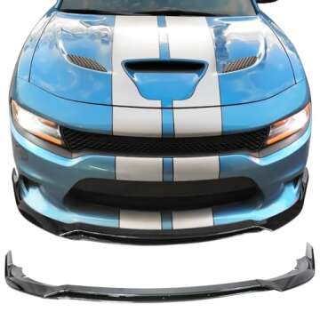 IKON MOTORSPORTS, Front Bumper Lip Compatible with 2015-2023 Dodge Charger SRT, V3 Style Front Bumper Lip Spoiler Air Chin Body Kit Spiltter Gloss Black ABS 4PC Set, 2016 2017 2018 2019