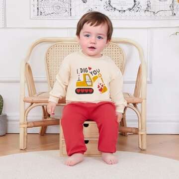 BeQeuewll Baby Boy Valentines Day Outfit Love Clothes Long Sleeve Truck Letter Sweatshirt Jogger Pan...