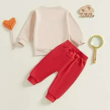 BeQeuewll Baby Boy Valentines Day Outfit Love Clothes Long Sleeve Truck Letter Sweatshirt Jogger Pants Outfits Winter Spring (Truck Dig Apricot, 18-24 Months)