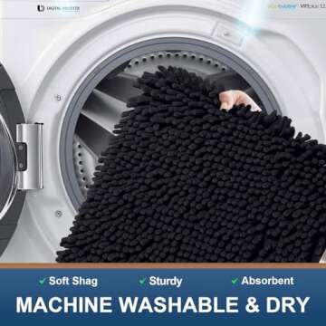 Smiry Luxury Chenille Toilet Rugs U-Shaped 20x20, Soft Absorbent Non-Slip Contour Bathroom Rugs for Toilet, Machine Washable Contoured Bath Mats, Black