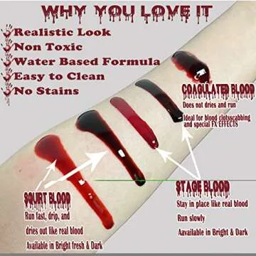CCBeauty Fake Blood Washable, Stage Blood Makeup, Safe Realistic Edible Scab Bloods for Clothes, Vampire Makeup for Halloween Costume,Theater, Cosplay, Zombie, Special Effects,SFX Makeup, 1oz Dark